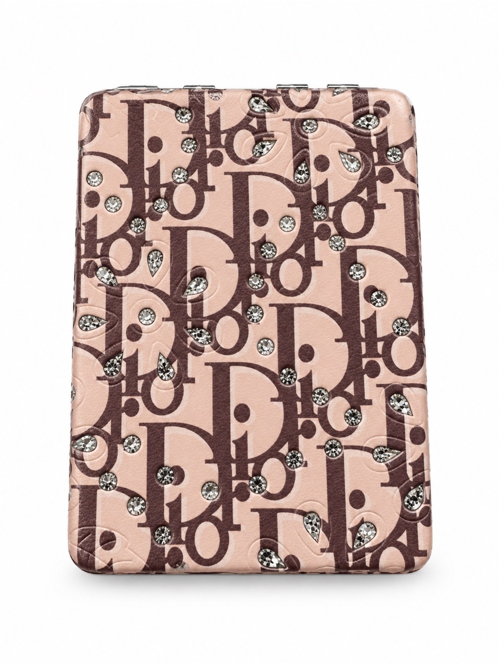 Pink Monogram Compact Mirror Rhinestone Double Sided Travel Mirror
